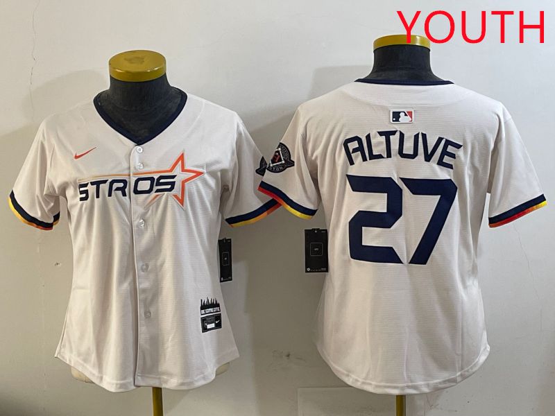Youth Houston Astros #27 Altuve Cream Three generations Joint Name 2025 Nike MLB Jersey style 11->youth mlb jersey->Youth Jersey